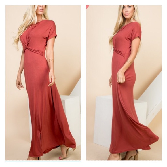 Brick Short Sleeve Knotted Maxi Dress - Picture 2 of 2
